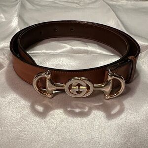 Vintage Gucci Brown Leather Belt with Gold Buckle